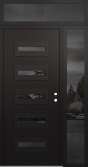 Diamond D4 50" x 96" black/black mirrored Glass Panel black LHI with Sidelite and Transom mirrored Glass