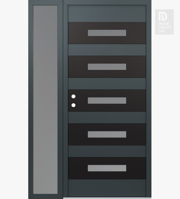 Modern Steel Front Door Diamond D9 50" x 80" anthracite/anthracite frosted Glass Panel black RHI with Sidelite frosted Glass