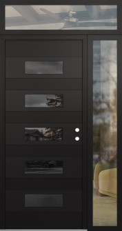 Diamond D5 50" x 96" black/black mirrored Glass Panel black LHI with Sidelite and Transom clear Glass