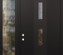 Modern Steel Front Door DIAMOND A7 52" X 96" BLACK/BLACK CLEAR GLASS PANEL BLACK RHI WITH SIDELITE AND TRANSOM CLEAR GLASS