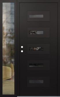 Diamond D6 50" x 80" black/black mirrored Glass Panel black RHI with Sidelite clear Glass