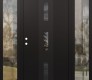 Modern Steel Front Door DIAMOND A7 64" X 80" BLACK/BLACK MIRRORED GLASS PANEL BLACK RHI WITH 2 SIDELITES CLEAR GLASS