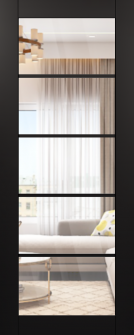 DOOR SLAB AVON 5 LITE CLEAR VETRO BLACK MATTE 18" X 80" X 1 3/4" TEMPERED CLEAR GLASS