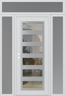 Diamond C9 68" x 96" white/white clear Glass Panel stainless steel RHI with 2 Sidelites and Transom frosted Glass