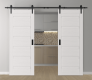 DOUBLE BARN DOOR LOUVER BIANCO NOBLE 36" X 96" X 1 3/4" BLACK HARDWARE
