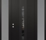 Modern Steel Front Door DIAMOND A3 64" X 96" BLACK/BLACK MIRRORED GLASS PANEL BLACK RHI WITH 2 SIDELITES AND TRANSOM FROSTED GLASS