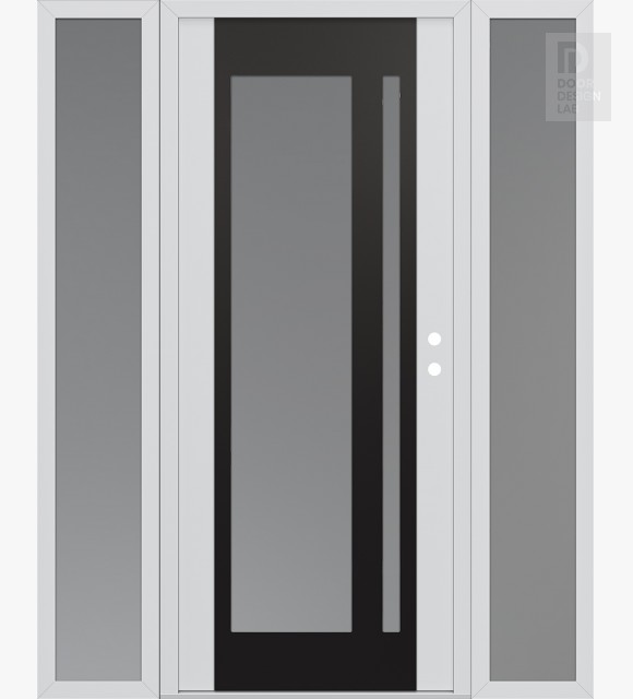 Modern Steel Front Door Diamond C15 64" x 80" white/white frosted Glass Panel black LHI with 2 Sidelites frosted Glass