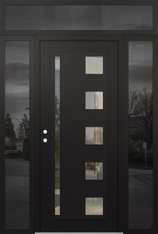 Diamond C3 60" x 96" black/black clear Glass Panel black RHI with 2 Sidelites and Transom mirrored Glass