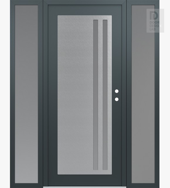 Modern Steel Front Door Diamond C6 68" x 80" anthracite/anthracite frosted Glass Panel stainless steel LHI with 2 Sidelites frosted Glass