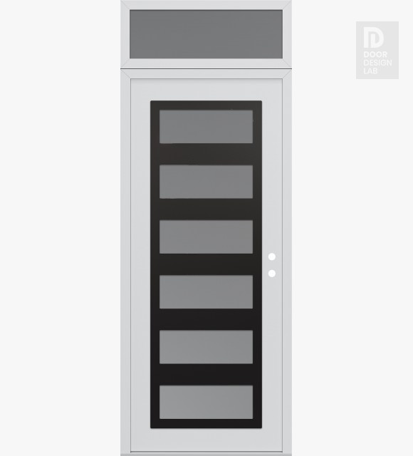 Modern Steel Front Door Diamond C9 36" x 96" white/white frosted Glass Panel black LHI with Transom frosted Glass