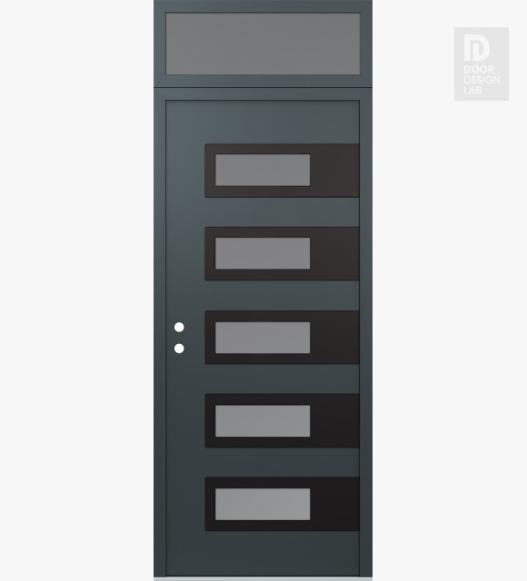 Modern Steel Front Door Diamond D3 36" x 96" anthracite/anthracite frosted Glass Panel black RHI with Transom frosted Glass