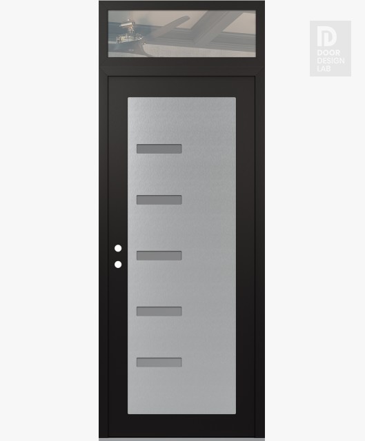 Modern Steel Front Door Diamond C8 36" x 96" black/white frosted Glass Panel stainless steel RHI with Transom clear Glass