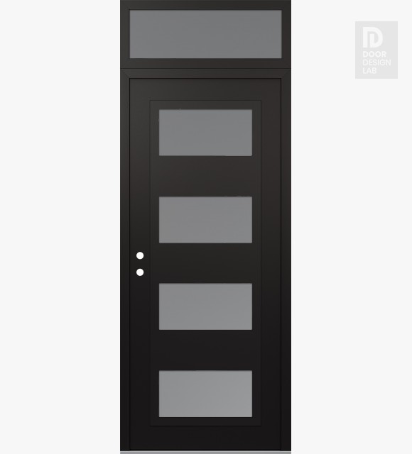 Modern Steel Front Door Diamond C2 36" x 96" black/white frosted Glass Panel black RHI with Transom frosted Glass