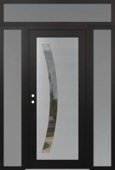 Diamond C4 64" x 96" black/black clear Glass Panel stainless steel RHI with 2 Sidelites and Transom frosted Glass