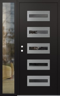 Diamond D4 52" x 80" black/black mirrored Glass Panel stainless steel RHI with Sidelite clear Glass