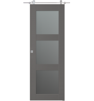 Avon 3 Lite Vetro Gray Matte Barn doors