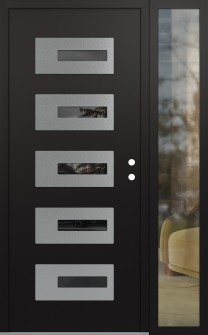 Diamond D6 52" x 80" black/black mirrored Glass Panel stainless steel LHI with Sidelite clear Glass