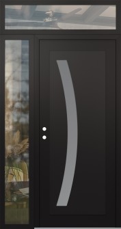 Diamond C4 52" x 96" black/white frosted Glass Panel black RHI with Sidelite and Transom clear Glass