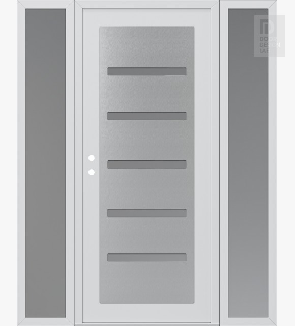 Modern Steel Front Door Diamond C7 64" x 80" white/white frosted Glass Panel stainless steel RHI with 2 Sidelites frosted Glass