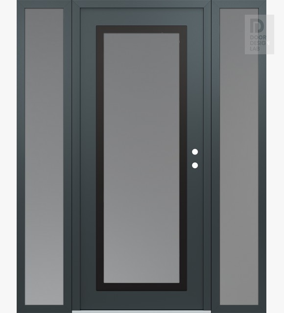 Modern Steel Front Door Diamond C1 68" x 80" anthracite/anthracite frosted Glass Panel black LHI with 2 Sidelites frosted Glass