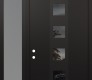 Modern Steel Front Door DIAMOND A13 50" X 96" BLACK/BLACK MIRRORED GLASS PANEL BLACK RHI WITH SIDELITE AND TRANSOM FROSTED GLASS