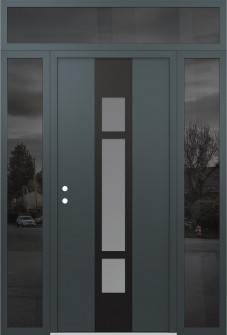 DIAMOND A9 64" X 96" ANTHRACITE/ANTHRACITE FROSTED GLASS PANEL BLACK RHI WITH 2 SIDELITES AND TRANSOM MIRRORED GLASS