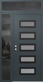 Diamond D1 48" x 96" anthracite/anthracite frosted Glass Panel black RHI with Sidelite and Transom mirrored Glass