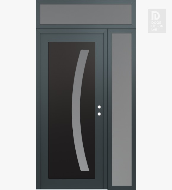 Modern Steel Front Door Diamond C4 48" x 96" anthracite/anthracite frosted Glass Panel black LHI with Sidelite and Transom frosted Glass
