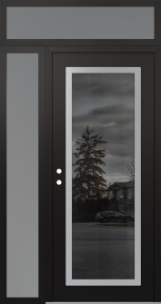 Diamond C1 50" x 96" black/black mirrored Glass Panel stainless steel RHI with Sidelite and Transom frosted Glass