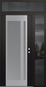 Diamond C15 48" x 96" black/white frosted Glass Panel stainless steel LHI with Sidelite and Transom mirrored Glass