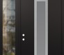 Modern Steel Front Door DIAMOND A11 50" X 96" BLACK/WHITE FROSTED GLASS PANEL STAINLESS STEEL RHI WITH SIDELITE AND TRANSOM CLEAR GLASS