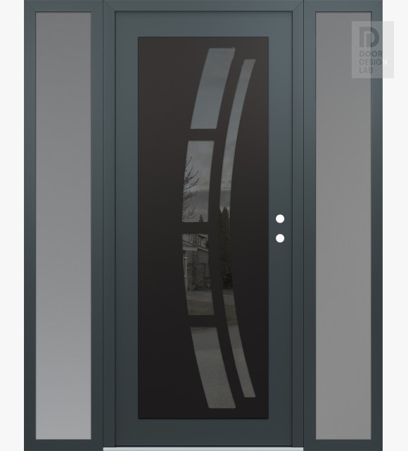 Modern Steel Front Door Diamond C12 68" x 80" anthracite/anthracite mirrored Glass Panel black LHI with 2 Sidelites frosted Glass