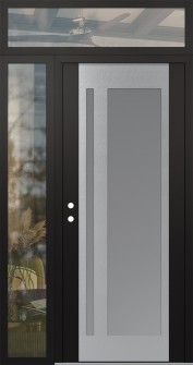 Diamond C15 48" x 96" black/white frosted Glass Panel stainless steel RHI with Sidelite and Transom clear Glass