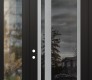 Modern Steel Front Door Diamond C15 48" x 96" black/black mirrored Glass Panel stainless steel RHI with Sidelite and Transom clear Glass