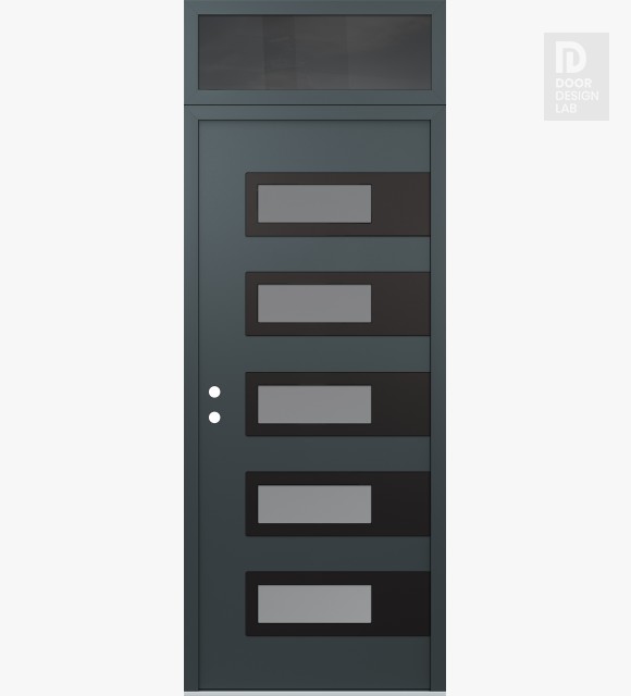 Modern Steel Front Door Diamond D3 36" x 96" anthracite/anthracite frosted Glass Panel black RHI with Transom mirrored Glass