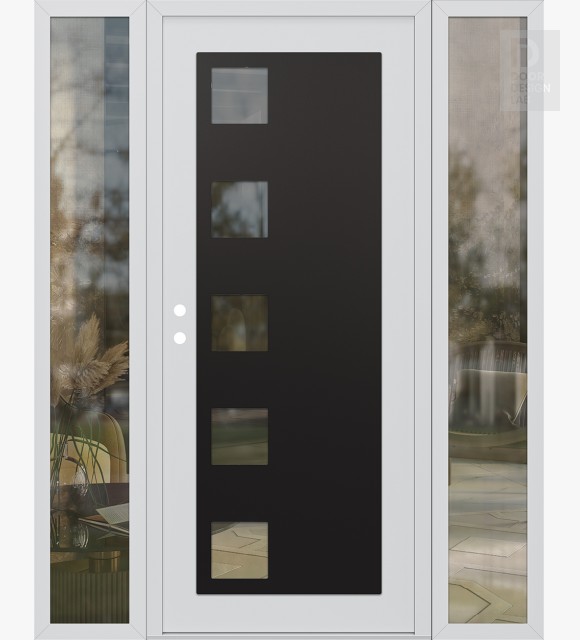 Modern Steel Front Door Diamond C5 68" x 80" white/white clear Glass Panel black RHI with 2 Sidelites clear Glass