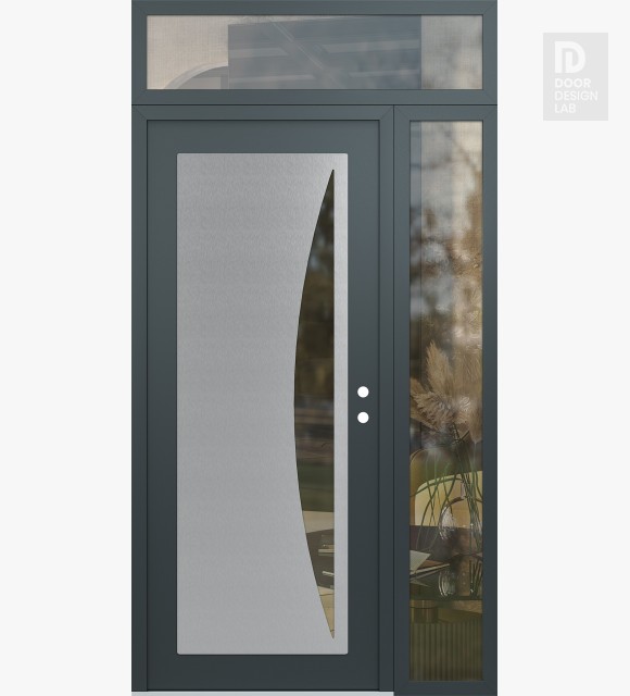 Modern Steel Front Door Diamond C13 52" x 96" anthracite/anthracite clear Glass Panel stainless steel LHI with Sidelite and Transom clear Glass