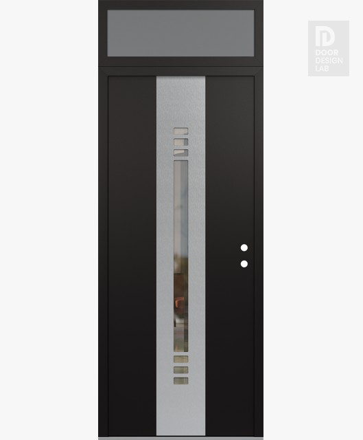 Modern Steel Front Door DIAMOND A5 36" X 96" BLACK/BLACK CLEAR GLASS PANEL STAINLESS STEEL LHI WITH TRANSOM FROSTED GLASS