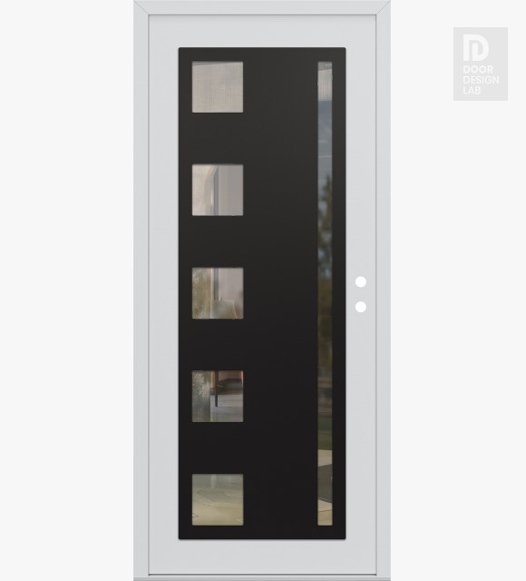 Modern Steel Front Door Diamond C3 36" x 80" white/white clear Glass Panel black LHI