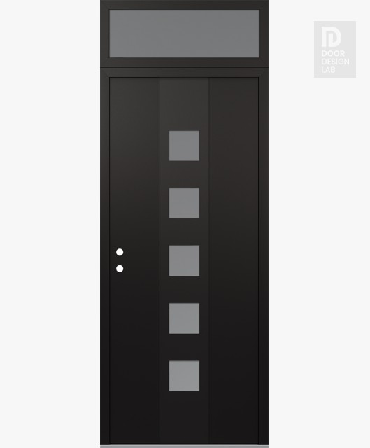 Modern Steel Front Door DIAMOND A13 36" X 96" BLACK/WHITE FROSTED GLASS PANEL BLACK RHI WITH TRANSOM FROSTED GLASS