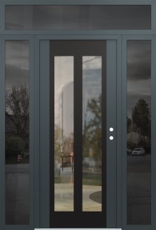 Diamond C14 64" x 96" anthracite/anthracite clear Glass Panel black LHI with 2 Sidelites and Transom mirrored Glass