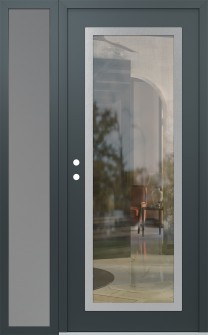 Diamond C1 52" x 80" anthracite/anthracite clear Glass Panel stainless steel RHI with Sidelite frosted Glass