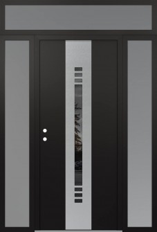 DIAMOND A5 64" X 96" BLACK/BLACK MIRRORED GLASS PANEL STAINLESS STEEL RHI WITH 2 SIDELITES AND TRANSOM FROSTED GLASS