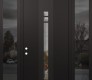 Modern Steel Front Door DIAMOND A4 60" X 96" BLACK/BLACK CLEAR GLASS PANEL BLACK RHI WITH 2 SIDELITES AND TRANSOM MIRRORED GLASS