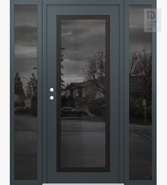 Modern Steel Front Door Diamond C1 64" x 80" anthracite/anthracite mirrored Glass Panel black RHI with 2 Sidelites mirrored Glass