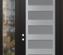 Modern Steel Front Door Diamond C9 52" x 96" black/white frosted Glass Panel stainless steel RHI with Sidelite and Transom clear Glass