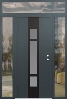 DIAMOND A9 64" X 96" ANTHRACITE/ANTHRACITE FROSTED GLASS PANEL BLACK LHI WITH 2 SIDELITES AND TRANSOM CLEAR GLASS