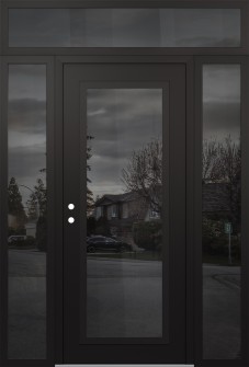 Diamond C1 68" x 96" black/black mirrored Glass Panel black RHI with 2 Sidelites and Transom mirrored Glass