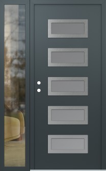 Diamond D1 52" x 80" anthracite/anthracite frosted Glass Panel stainless steel RHI with Sidelite clear Glass