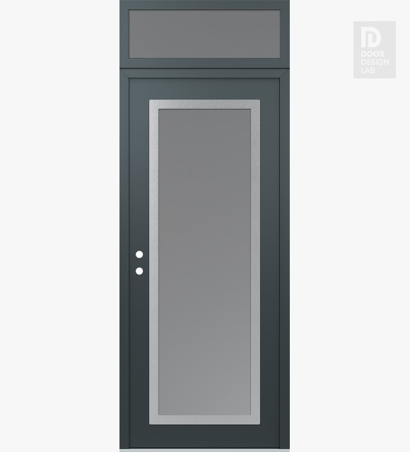 Modern Steel Front Door Diamond C1 36" x 96" anthracite/anthracite frosted Glass Panel stainless steel RHI with Transom frosted Glass